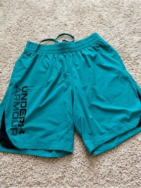 Under Armour Men's Teal Athletic Shorts with Side Logo